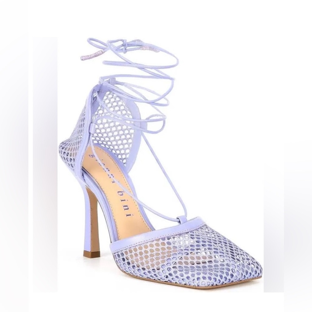 NEW Gianni Bini “Reagan” Mesh and Leather Lilac Ankle Wrap Square Toe Pumps NWT